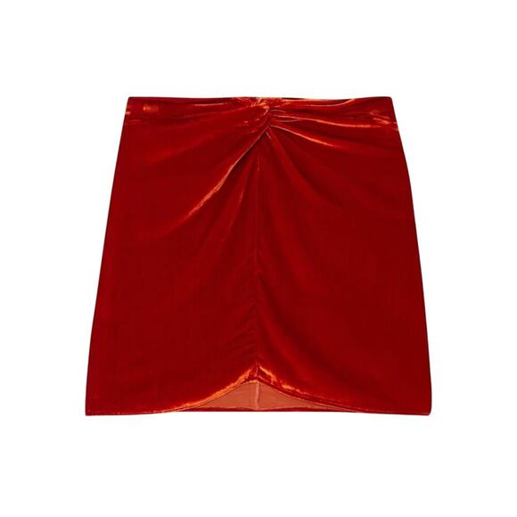 Reformation Twist Front Velvet Harri Skirt in Blood Orange Size 2 - Picture 1 of 5